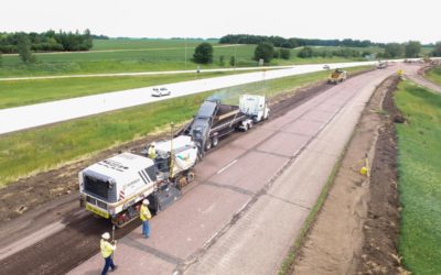 Midstate Companies conducting 3D Milling alongside a highway.