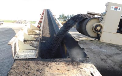Coughlin Company processing recycled asphalt pavement as part of the Cold Central Plant Recycling process.